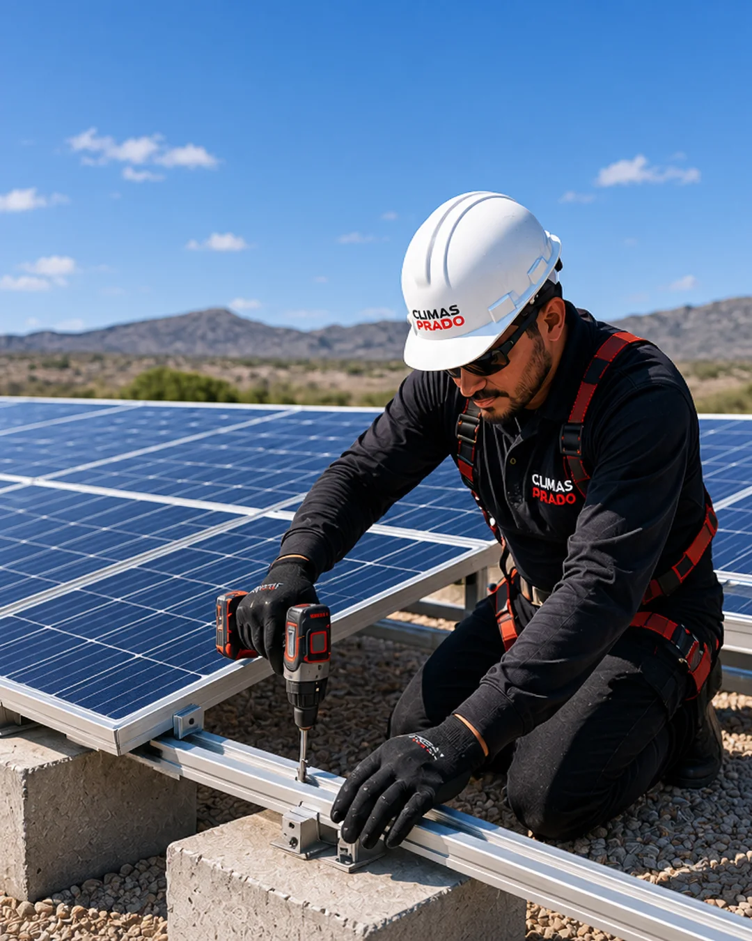 Técnico de Climas Prado instalando un panel solar